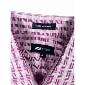MCM Men's Italian Made Dress Shirt, Gingham-Checked Dark Pink,‎ Size 43, Neck 17